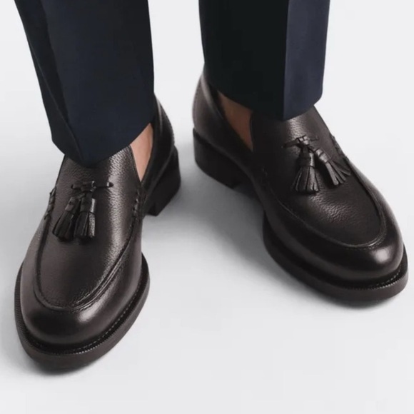NWT. Zara Man Brown Tassel Leather Loafers. Size 12. main image 8
